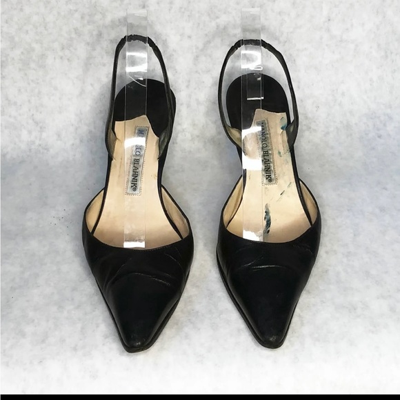 COPY - Manola Blahnik - Carolyn Sling Back Pump in Kid Black Leather - Picture 2 of 7
